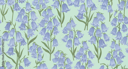 A serene illustration of a field of bluebell flowers swaying gently in the breeze