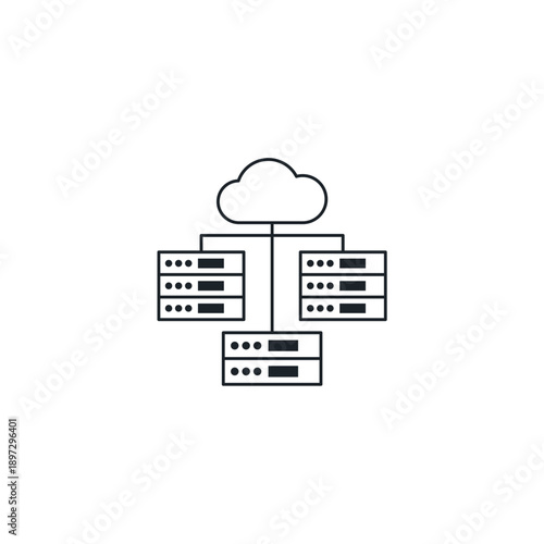 Cloud infrastructure vector icon. Cloud symbol connected to database cylinder. Web hosting, online backup, and server management technology illustration.