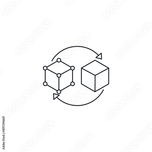 Digital twin vector icon illustration. Virtual simulation copy of physical object. Industry 4.0, cloning technology, and smart manufacturing symbol for engineering.