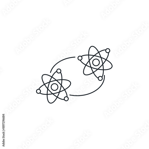 Qubit vector icon illustration. Quantum bit sphere with electron orbits representing superposition state. Science, physics, and computing technology symbol for educational design.