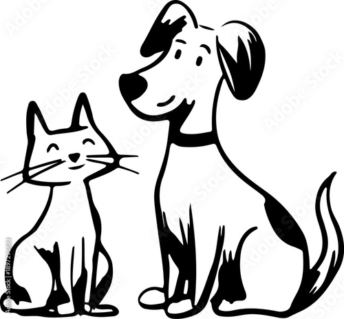 happy cute dog and cat friendship black silhouette