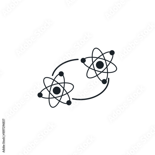 Qubit vector icon illustration. Quantum bit sphere with electron orbits representing superposition state. Science, physics, and computing technology symbol for educational design.