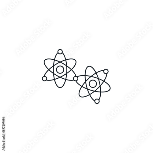 Quantum entanglement vector icon. Two connected particles interacting instantly across distance. Physics concept illustration for mechanics, science, and teleportation theory