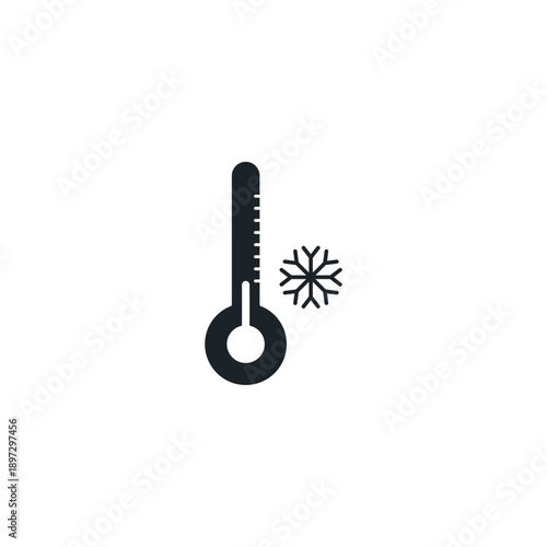 Cryogenic cooling vector icon. Thermometer showing temperature dropping to absolute zero with frost. Quantum computing refrigeration and extreme cold science symbol.