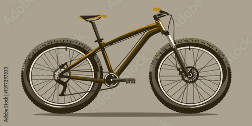 Illustration of a dark brown mountain bike with a gold accent