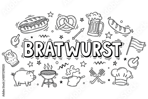 Bratwurst celebration: sausages, pretzels, and beer festival with iconic german symbols
