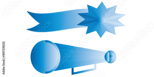 Blue Ribbon and Starburst with Megaphone Graphic Elements.