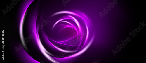 Abstract purple swirl, dynamic energy radiating from center. Dark background emphasizes bright, flowing lines. Minimalist design.