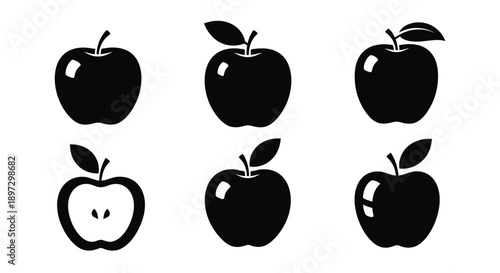 Black apple illustrations a set of fruit designs in silhouette