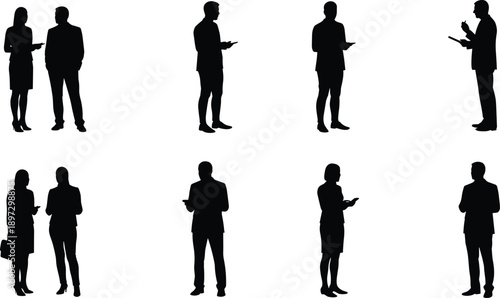 People silhouette collection, standing and talking vector set, human figure illustration, social interaction design, business posture art, cad drawing flat vector illustration