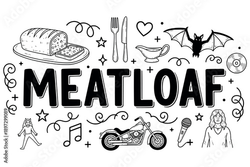 Vintage music tribute with meatloaf theme and retro icons