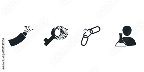 Quantum computing and artificial intelligence vector icon set. Future technology, science, big data, and supercomputer illustration symbols for web design and digital workflow.