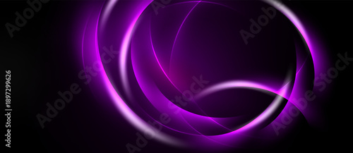 Abstract purple swirls dominate black background. Smooth lines create dynamic, flowing visual effect. Brightness contrasts sharply.