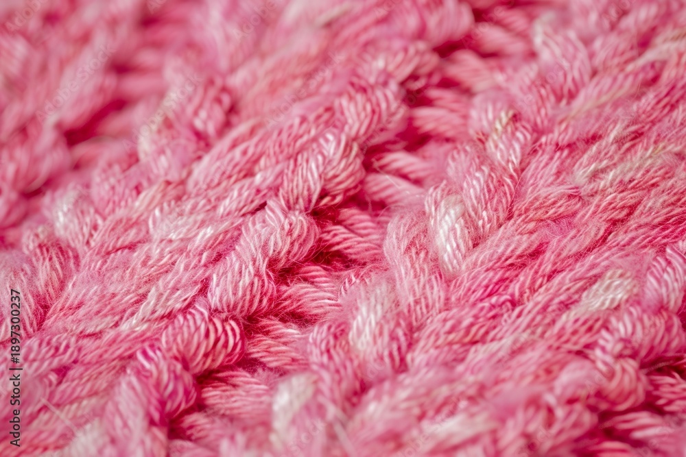 Fototapeta premium Close up of pink wool yarn, showcasing intricate knitting and creating a warm, textured fabric, ideal for winter apparel and crafts