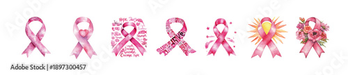 Cancer Awareness Clipart Bundle Cancer Awareness Pink Ribbon Watercolor Art Set