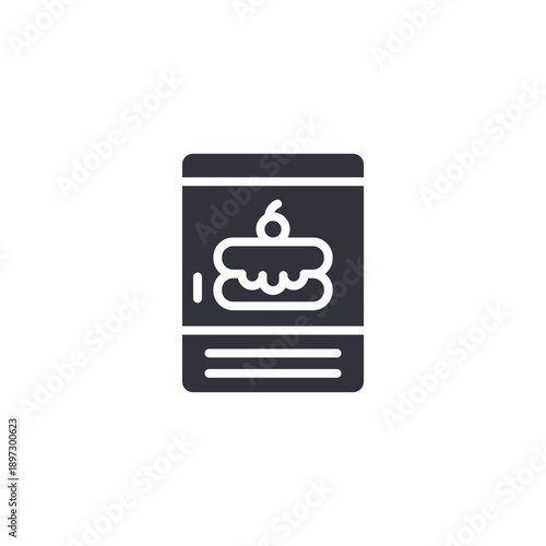 Recipe book with cake icon symbolizing baking guide and dessert cooking instructions.