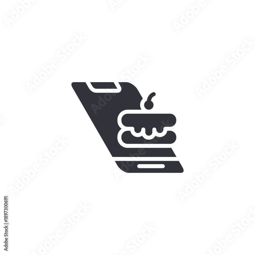 Laptop with cake icon symbolizing online cake store and digital pastry marketing.