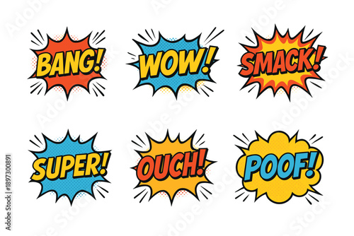 Speech bubbles collection in comic style. Speech balloon set from comics in different colors