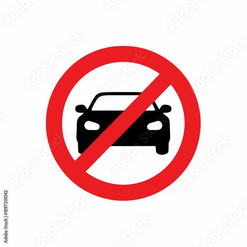 Graphic symbol communicating vehicle restriction, a clear visual warning for no car zones or limited vehicular access, essential for traffic control and safety protocols