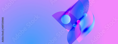 Abstract shapes, vibrant colors blend. Gradient background creates soft, dreamy effect. Modern design, digital art composition.