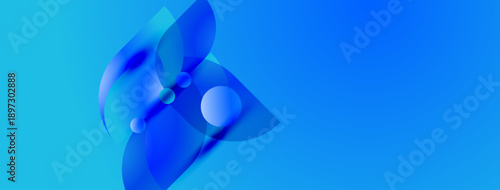 Abstract blue shapes overlap, creating dynamic composition. Gradient background enhances visual depth, modern aesthetic.