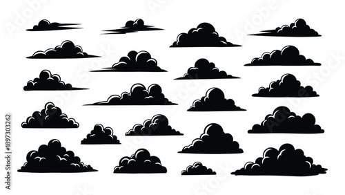 Collection of black and white cloud illustrations Vector