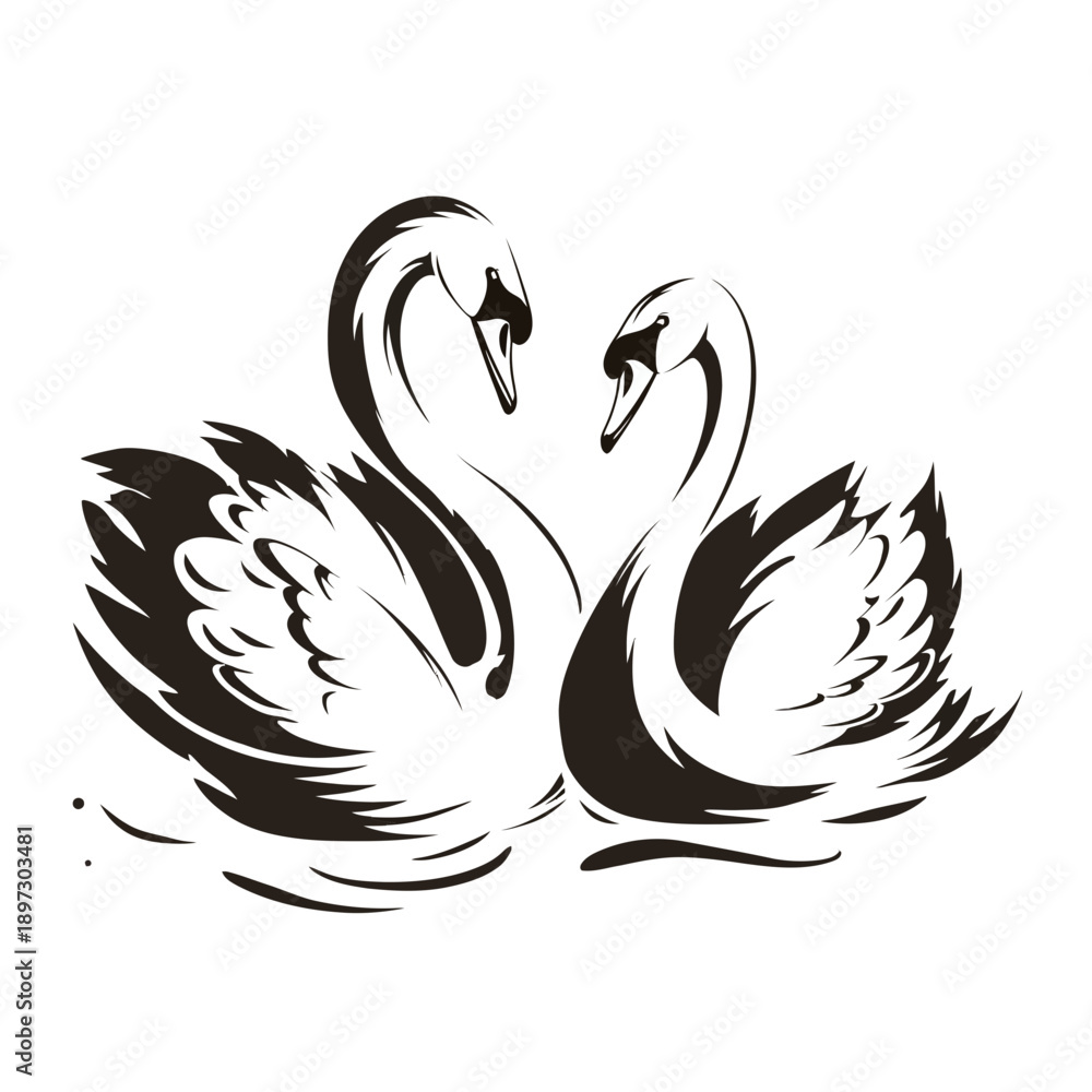 Fototapeta premium Elegant swan silhouette depicting grace and harmony on white background