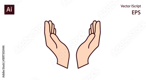 Vector illustration of two raised hands with palms facing forward in a gesture, outlined in brown on a white background.