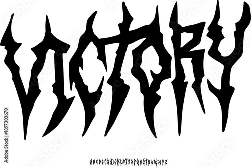 Victory Sharp Metal Gothic Font Alphabet - Aggressive Spiky Typeface for Deathcore Branding, Streetwear Apparel, Heavy Music Posters, Brutal Dark Graphic Design