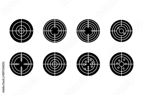 Set of 8 Black Target and Crosshair Icons Vector Graphic Collection Isolated for Design