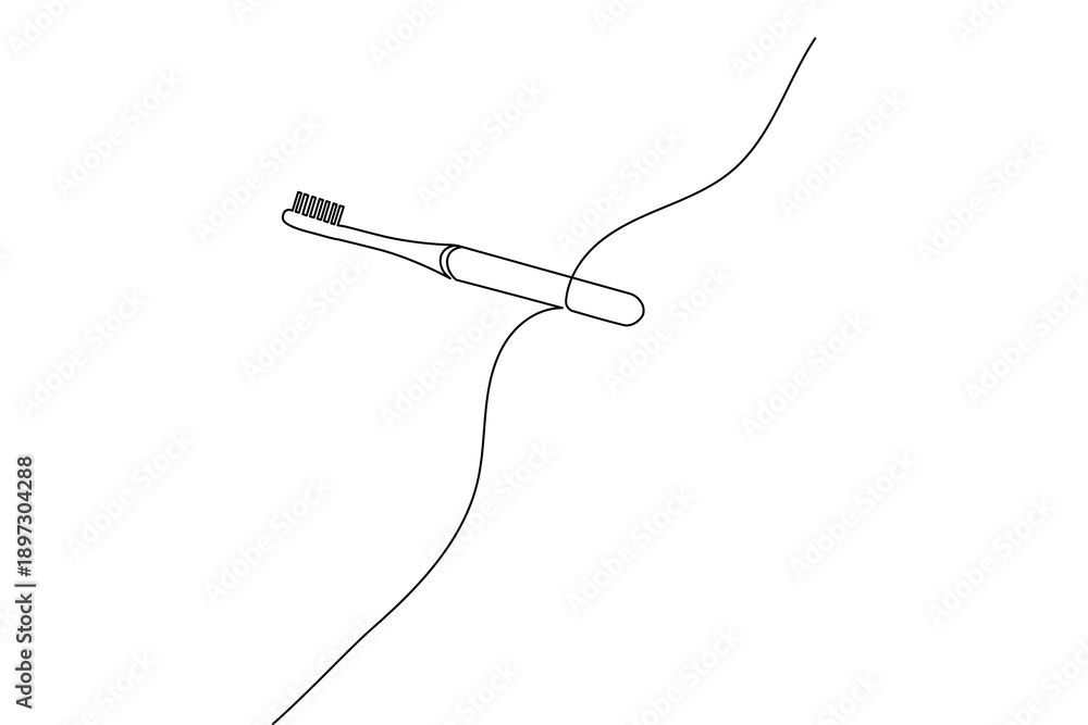 Obraz premium Clean and simple single line vector art of a toothbrush. Perfect for dental clinic branding, health blogs, and minimalist lifestyle designs.