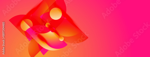 Abstract shapes blend, creating vibrant orange, pink gradients. Modern design evokes energy, movement, visual interest.