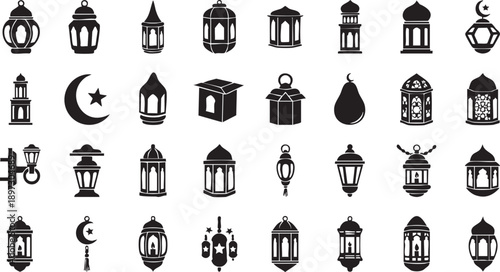Ramadan Lantern Collection: A meticulously curated collection of elegant lanterns and iconic crescent moon and star symbols, embodying the spirit of Ramadan.