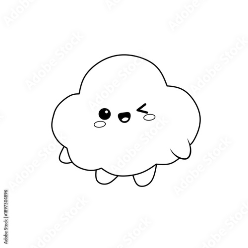 Fotografie Adorable kawaii cloud character winking with a happy smile in simple black-and-white line art, perfect as a coloring page, clipart, sticker,or nursery illustration for children and toddlers