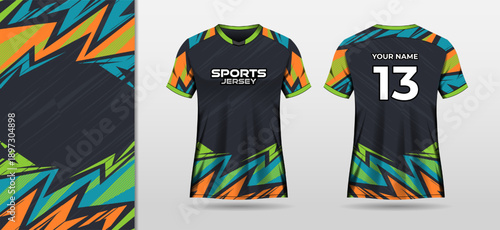 Black sport jersey mockup with colorful abstract background