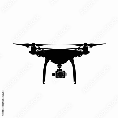 Black silhouette drone on white background for aerial photography and surveying