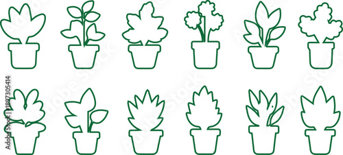 Green floral shapes arranged in a row on a white background
