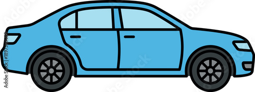 Simple blue sedan car illustration, shown in profile against a white background.