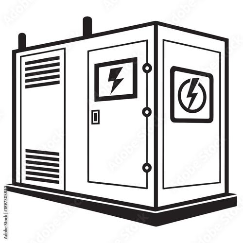 High Voltage Electrical Panel Enclosure – Industrial Energy Control and Distribution Vector Graphic