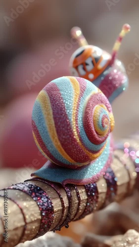 Sparkly snail wearing tiny helmet