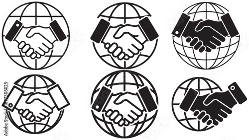 Handshake Over Globe Grid Icon Representing International Partnership And Global Trade