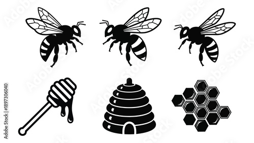 Illustrations of bees and honeycomb Vector