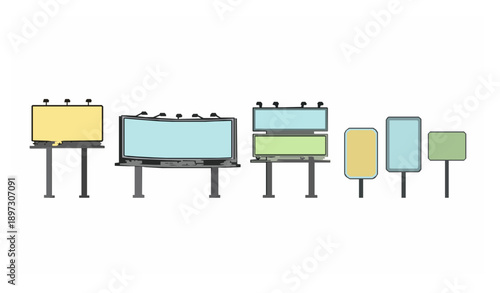 City billboard vector collection with empty advertising boards on white background