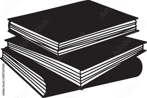 Stack of Black Books with White Pages Illustration
