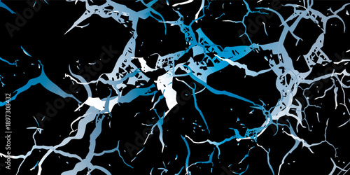 Abstract Black Background with Blue and White Cracks.