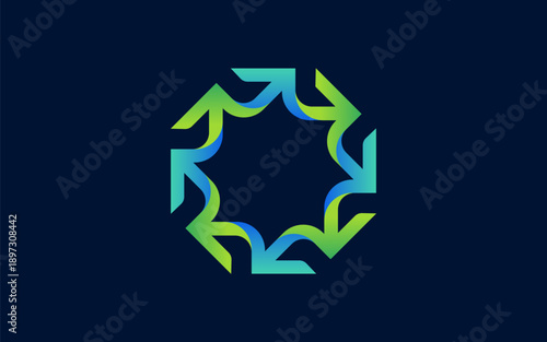 Letter O circle globe by rotated arrow shape created modern, clean, and dynamic logo. Design symbolizes movement, continuity, and direction. Suitable for industrial, community, retail, technology