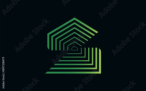 S letter modern logo formed with smooth blend lines, subtly shaping a home silhouette within the design. Flowing composition conveys comfort, stability, and contemporary style, ideal for real estate.