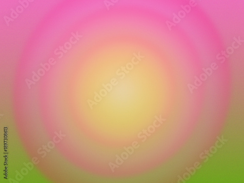 Vibrant concentric circles of pink and yellow hues on a soft green background, evoking a sense of calm and natural beauty