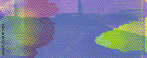 Blue toxic green riso print texture design banner background with halftone overlay effect. Block printmaking texture with overlay risograph print. Screen analog bg with grunge brush strokes.