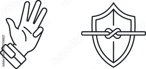 Stop sign hand gesture and shield with knot symbol